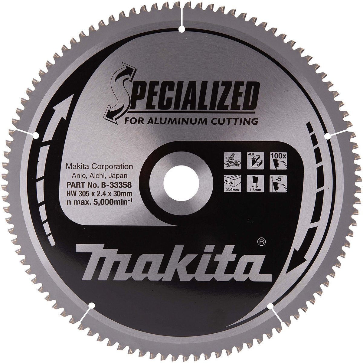 Makita ø 305mm asgat 30mm 100t afkortzaagblad voor aluminium | specialized - b-33358