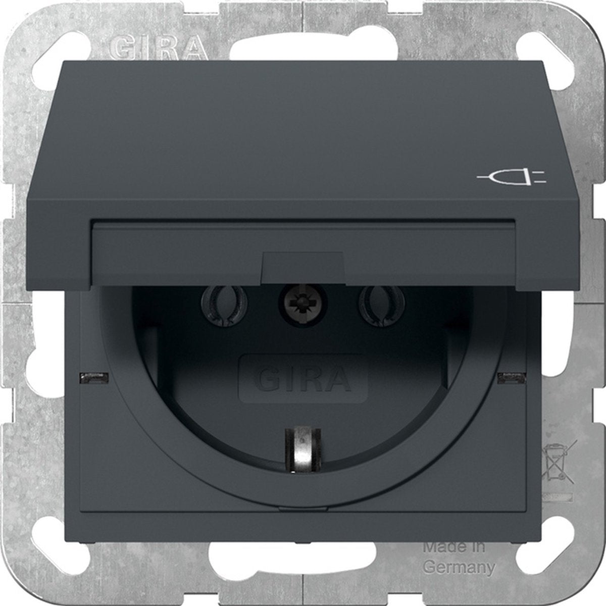 Gira systeem 55 wandcontactdoos met randaarde klapdeksel 1v antraciet 445428