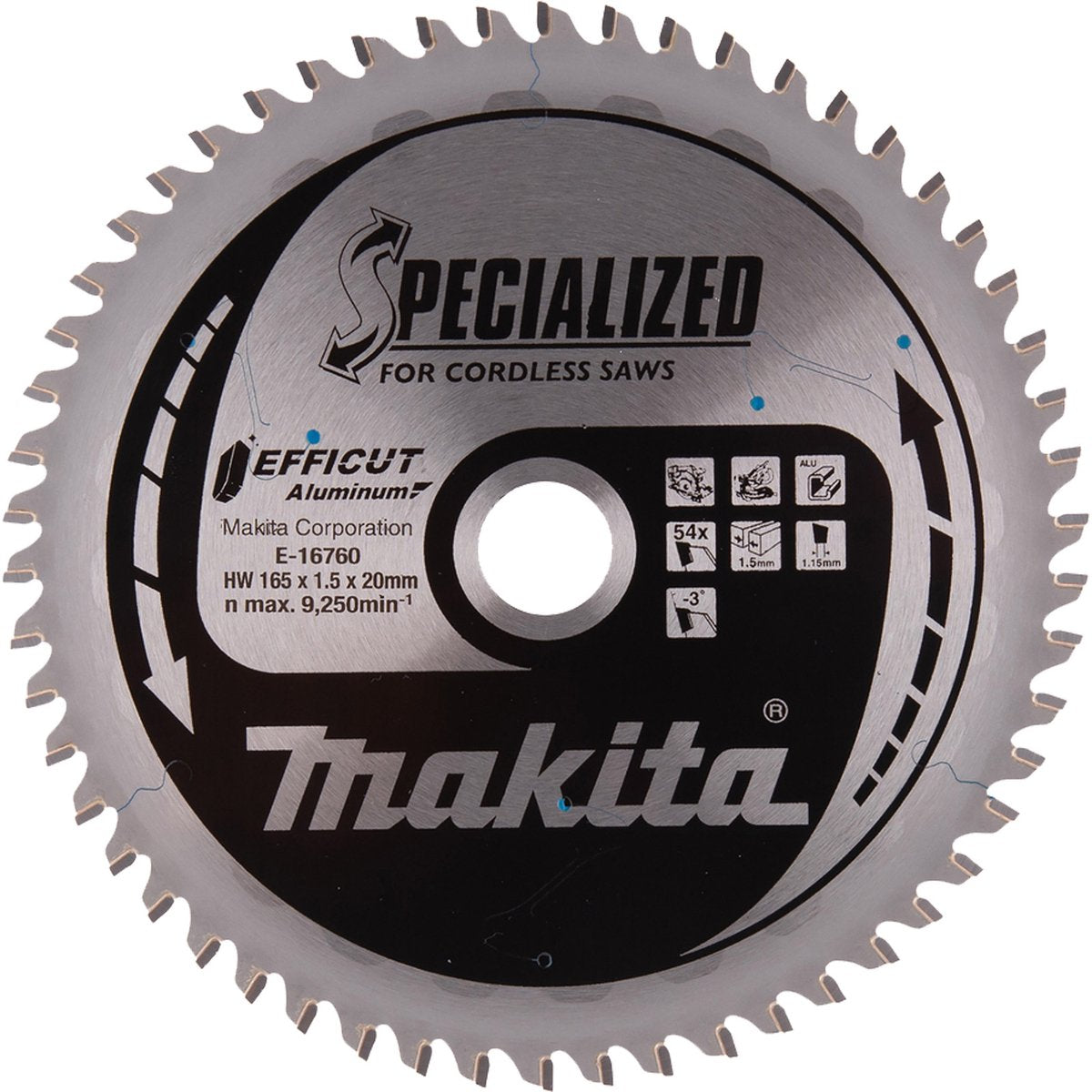 Makita ø 165mm asgat 20mm 54t cirkelzaagblad voor aluminium | specialized - e-16760