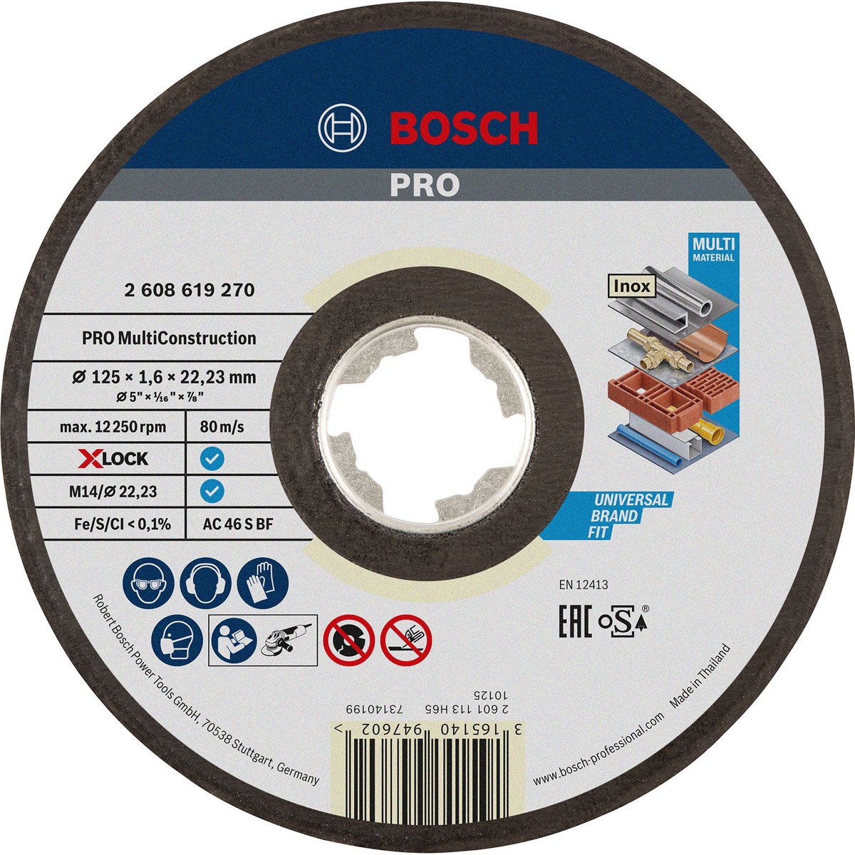 Bosch 125x22,23mm x-lock doorslijpschijf pro multi construction (1 stuk) - professional - 2608619270
