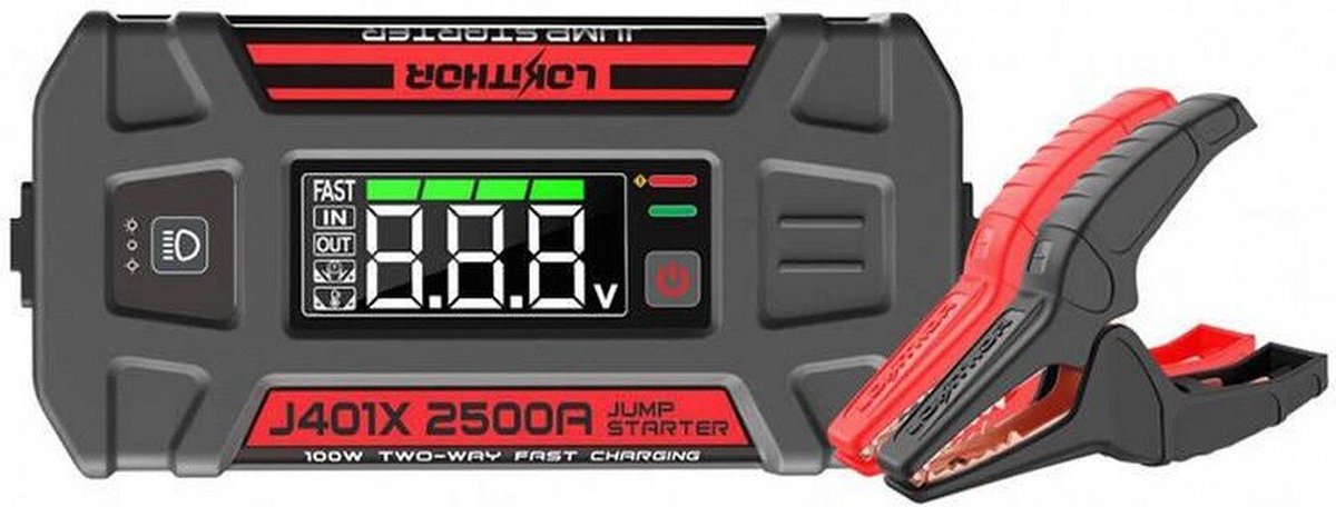 Lokithor jumpstarter j401x - 12v - startvermogen 2500a - powerbank – zaklamp - lage zelfontlading