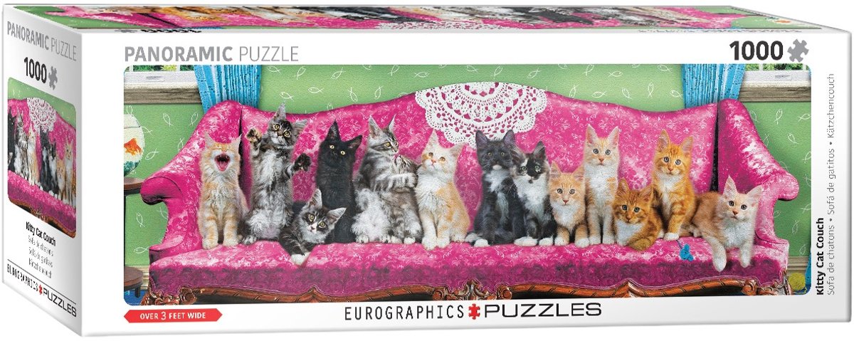 Eurographics puzzel katten panorama kitty cat couch - 1000 stukjes.