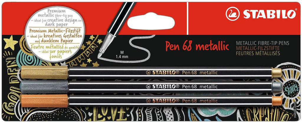 Stabilo pen 68 metallic viltstiften zilver goud koper - 3dlg.