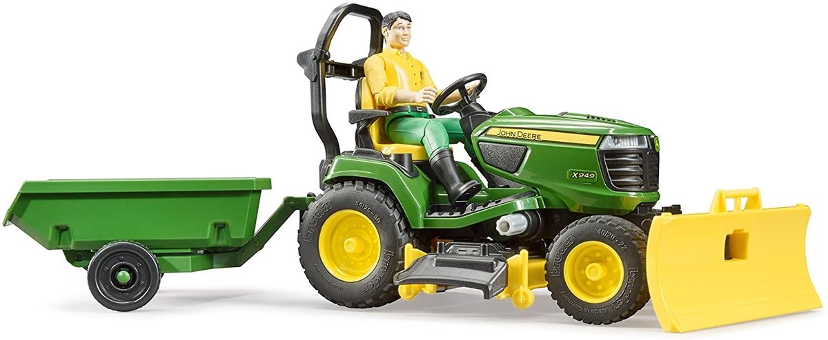 Bruder BWorld John Deere Aufsitzmäher mit Anhänger und Gärtner 1:16