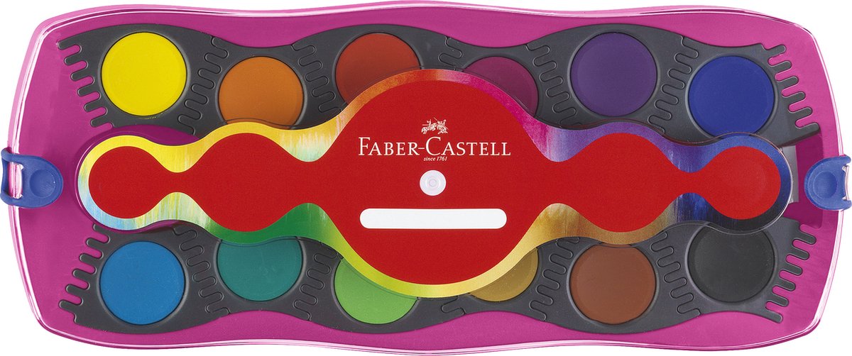 Faber-castell waterverf set - connector - 12 kleuren + 1 tube regenboog glitter + unicorn stickers - fc-125002