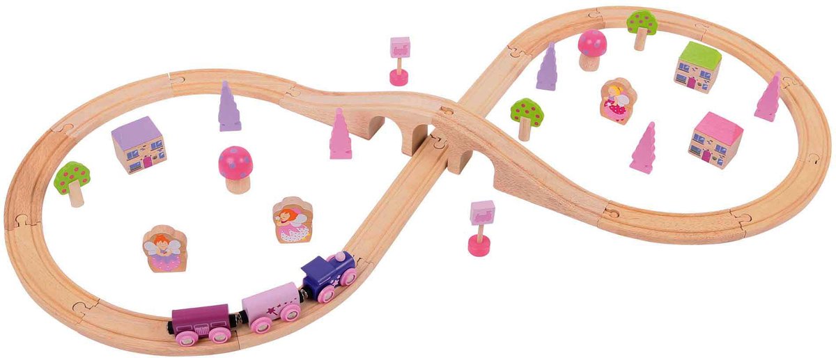Bigjigs Holzeisenbahn-Set - rosa, 40-teilig.