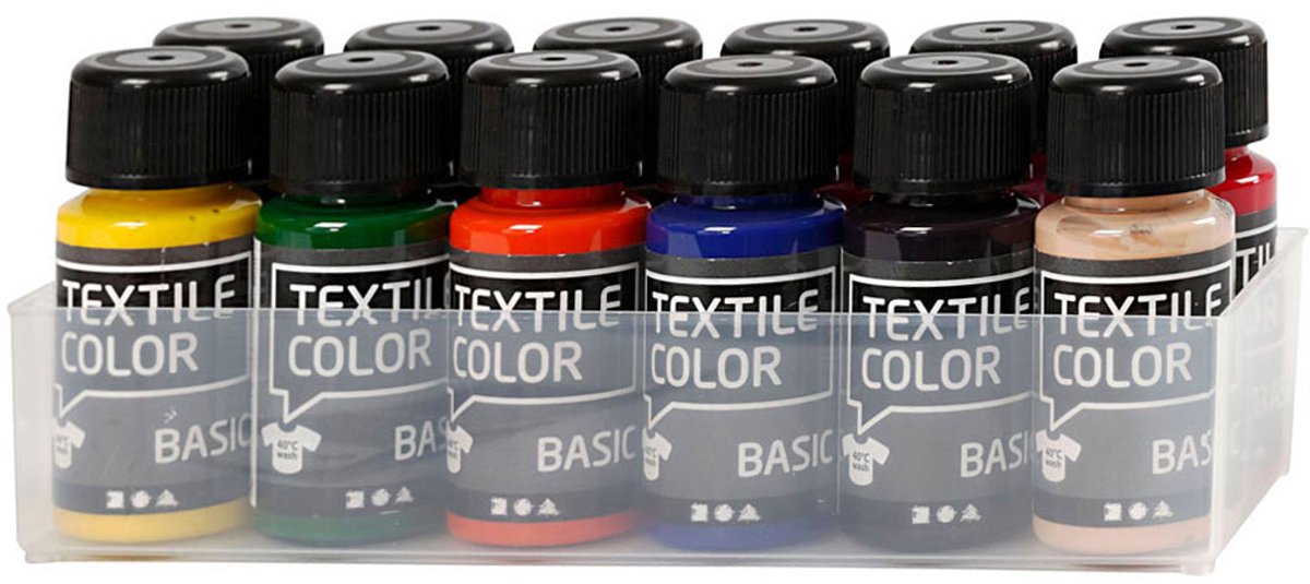 Creativ Company Textilfarbe, halbdeckende Textilfarbe, 12 x 50 ml