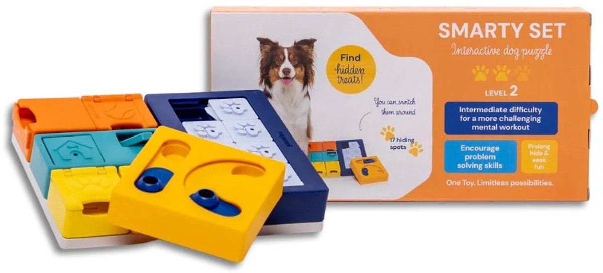Pawzler smarty set - modulaire interactieve hondenpuzzel - set met basis en puzzelstukken