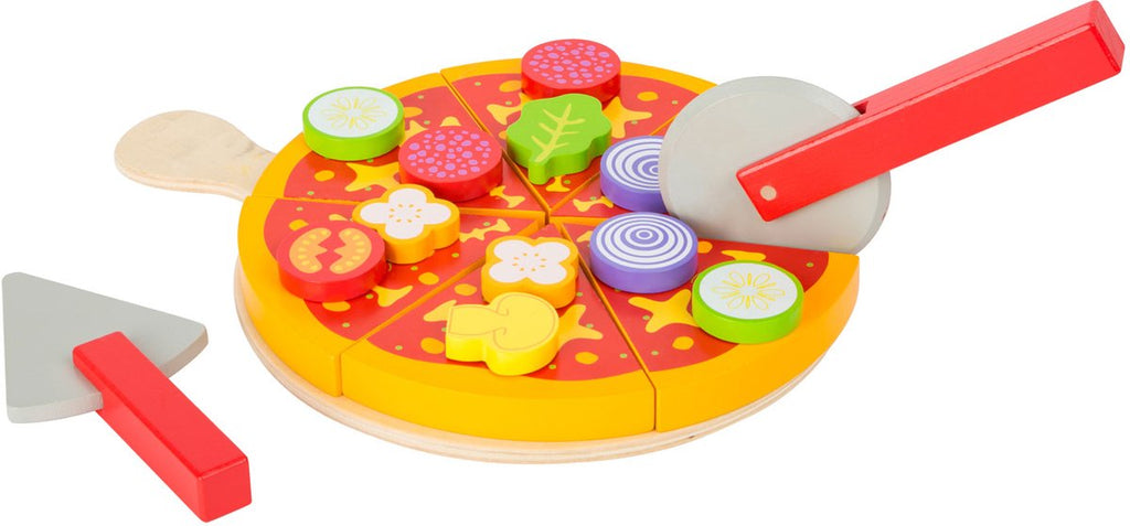 Small Foot - Pizza-Set aus Holz zum Ausschneiden und Spielen, 21-teilig.