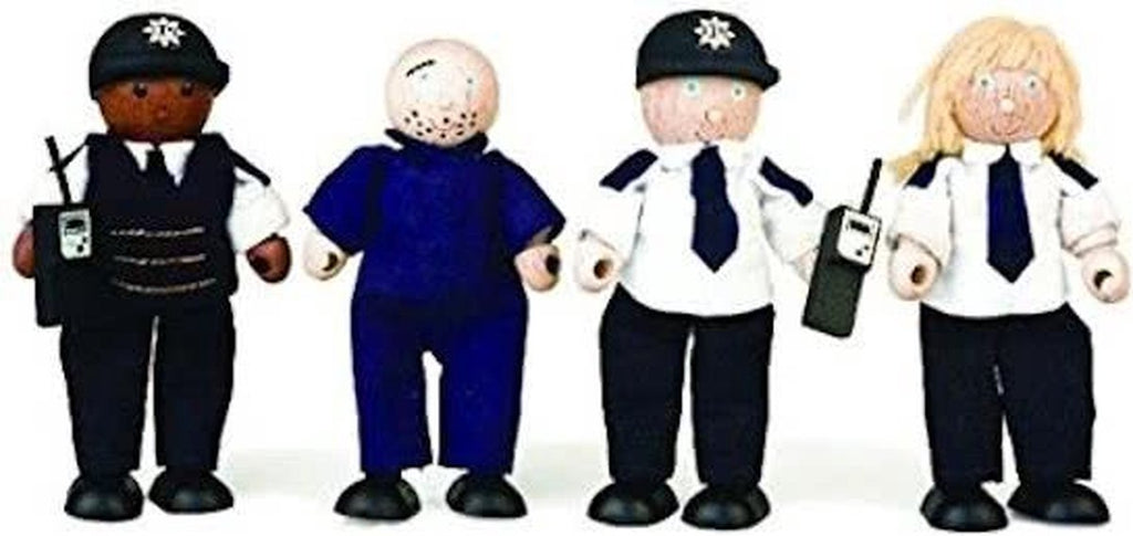 Tidlo Holzpuppenhaus-Puppen Polizei und Räuber, 4er-Set.