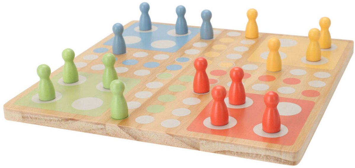 Ludo-Brettspiel aus Holz im Baumwollbeutel