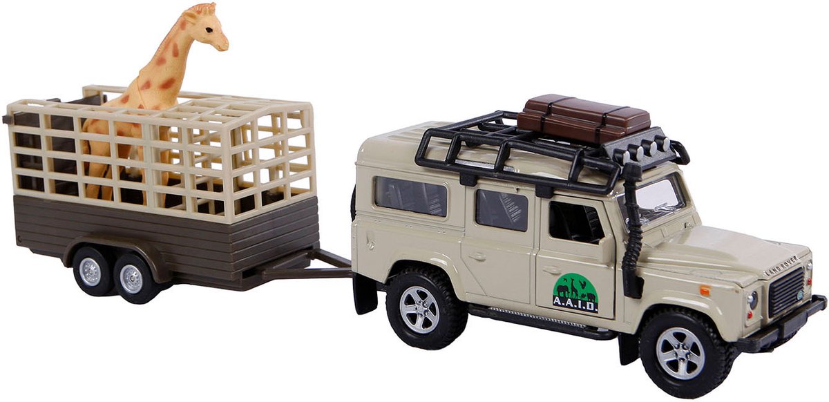 Kids globe die-cast land rover met giraffe-trailer, 29cm
