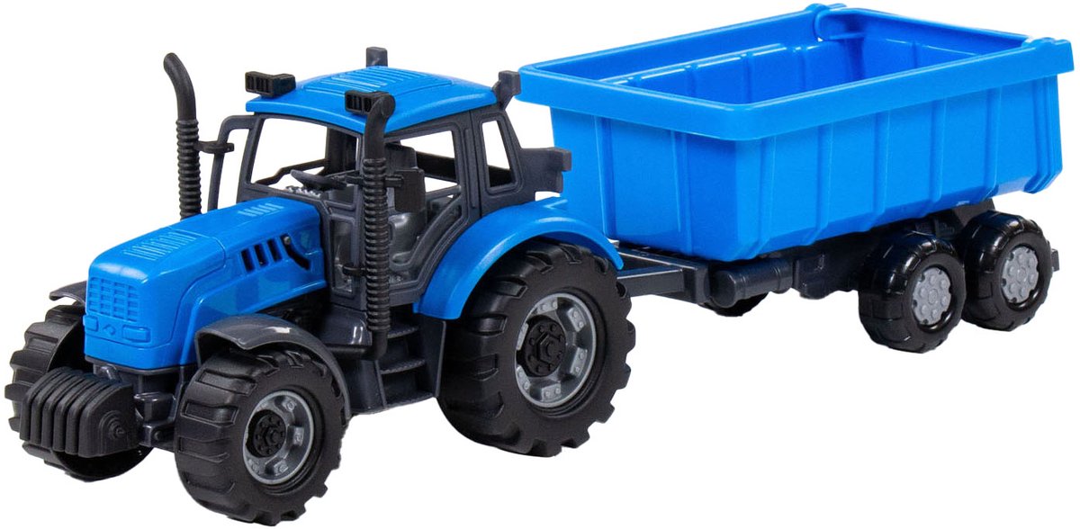 Cavallino tractor met kiepwagen aanhangwagen blauw, schaal 1:32