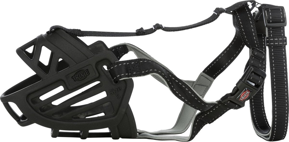 Trixie muilkorf - muzzle flex silicone - zwart - maat l-xl - snuit omtrek 35 cm