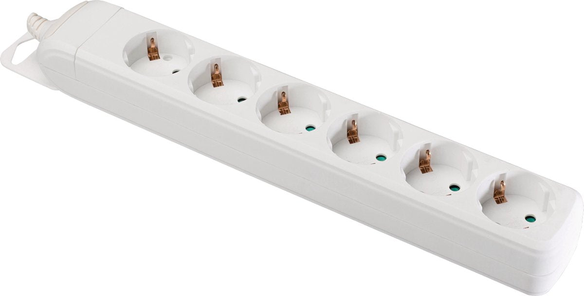Nedis stekkerdoos - randaarde stekker type f (cee 7 7) - 6-wegs - 3680 w - 16 a - soort aarding: zijcontacten - 230 v ac 50 60 hz - hoek van stopcontact: 45 ° - geen kabel inbegrepen - wit