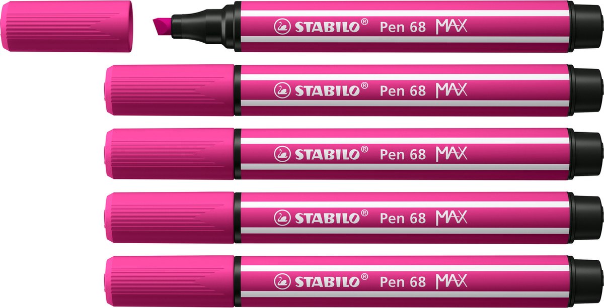 Stabilo pen 68 max – premium viltstift met dikke beitelpunt - roze - doos 5 stuks