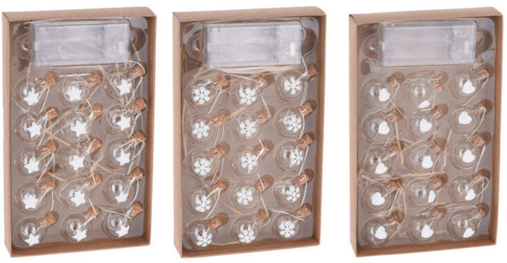 Drahtgirlande mit 15 Weihnachtskugeln, LED warmweiß