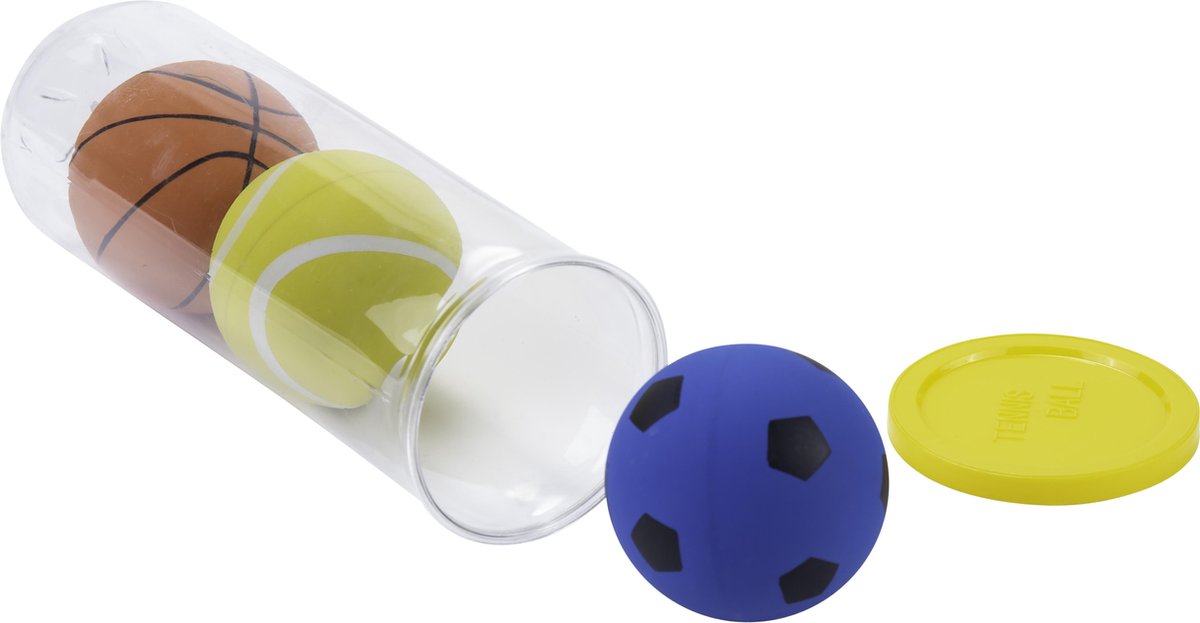 Engelhart high bounce ballen 3 stuks – sport print (tennis voetbal basketbal) ø6 cm – stuiterballen in koker – set van 3 speelballen voor actief spel –