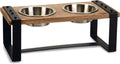 Designed by lotte karinto voerbak hond - dinerset - eetbak drinkbak hond - hout metaal - 2x650ml - size m