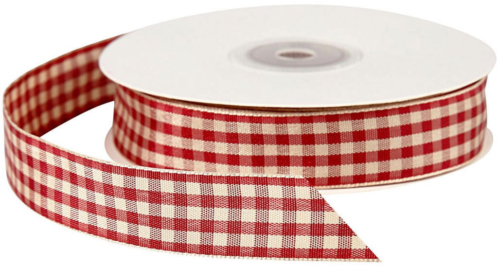 Creativ company geruit lint, b: 20 mm, antiek rood wit, 25 m