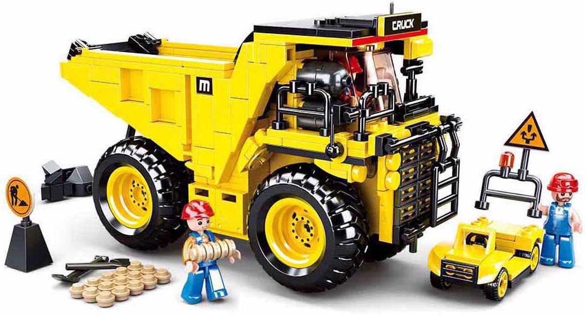 Sluban town bouwplaats mijnwagen kiepwagen dump truck bouwspeelgoed kinderen vanaf 6 jaar – constructiespeelgoed bouwdoos met 416 bouwstenen – m38‑b0806