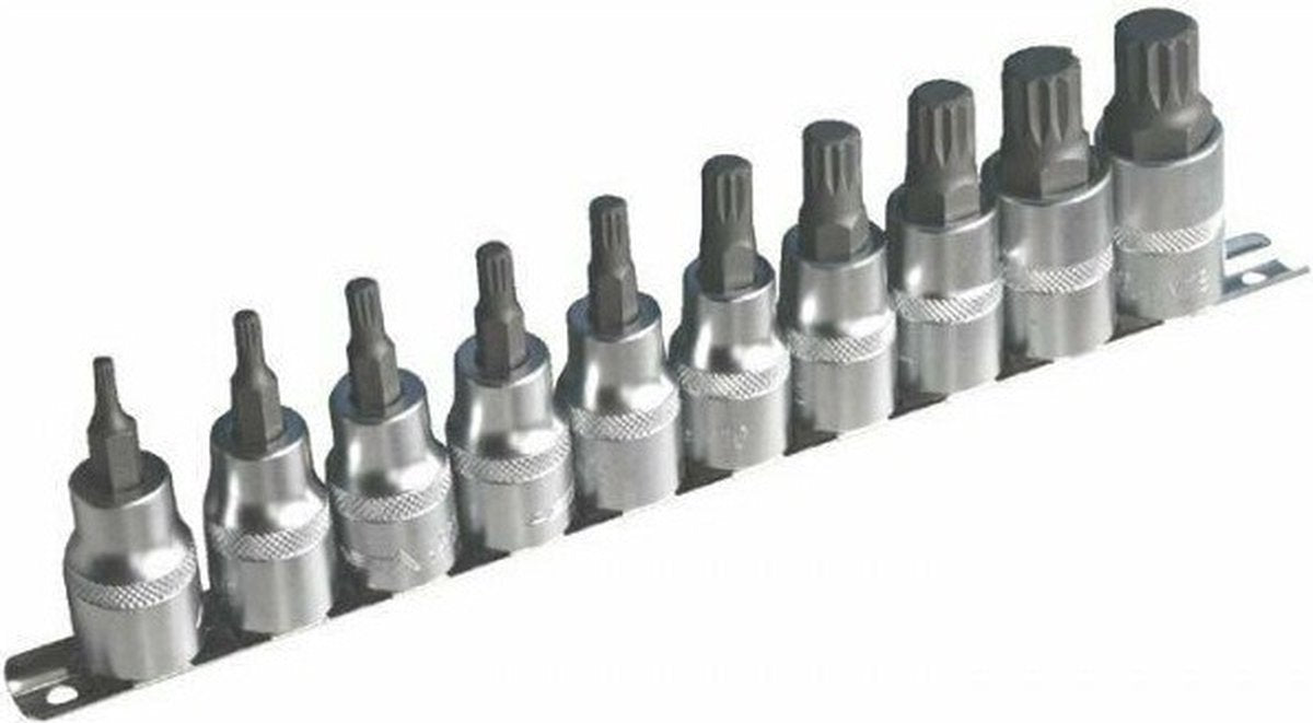 Asta satra spline doppen 10 delige set op rail - veeltanddop bitten set - 12 tand bit