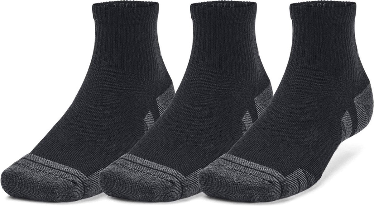 Under armour ua performance tech 3pk qtr-blk unisex sportsokken - zwart - jet grijs 36-42