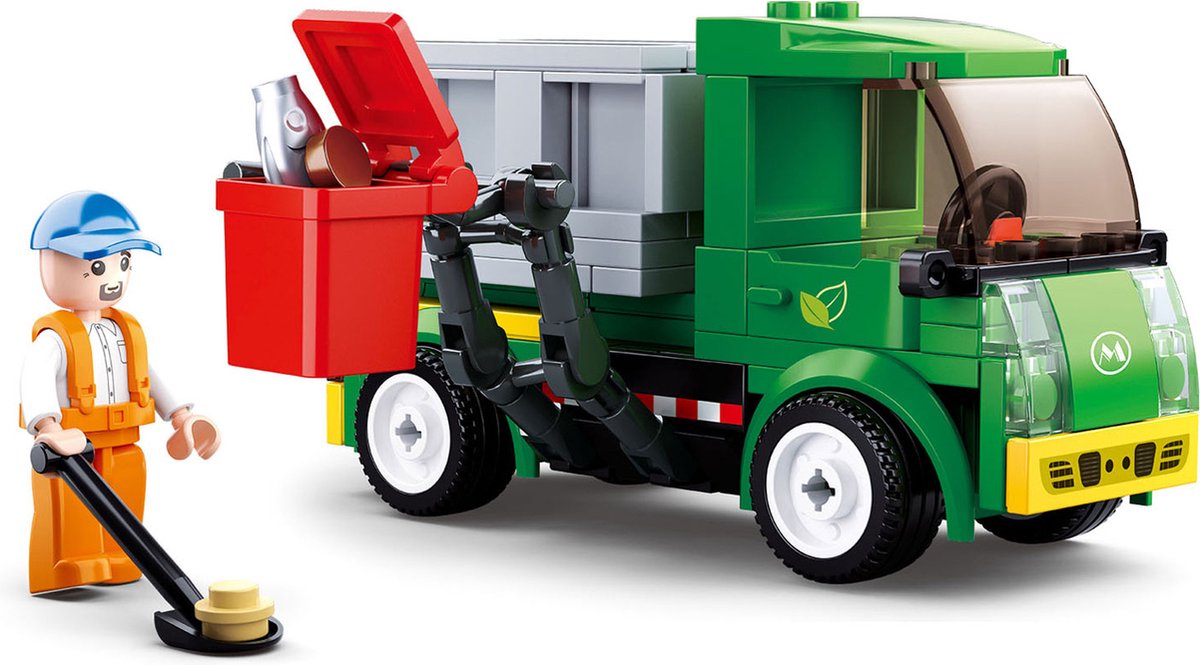 Sluban town vuilniswagen bouwspeelgoed kinderen vanaf 6 jaar – constructiespeelgoed modelbouw – bouwdoos met 118 bouwstenen – m38-b0781b