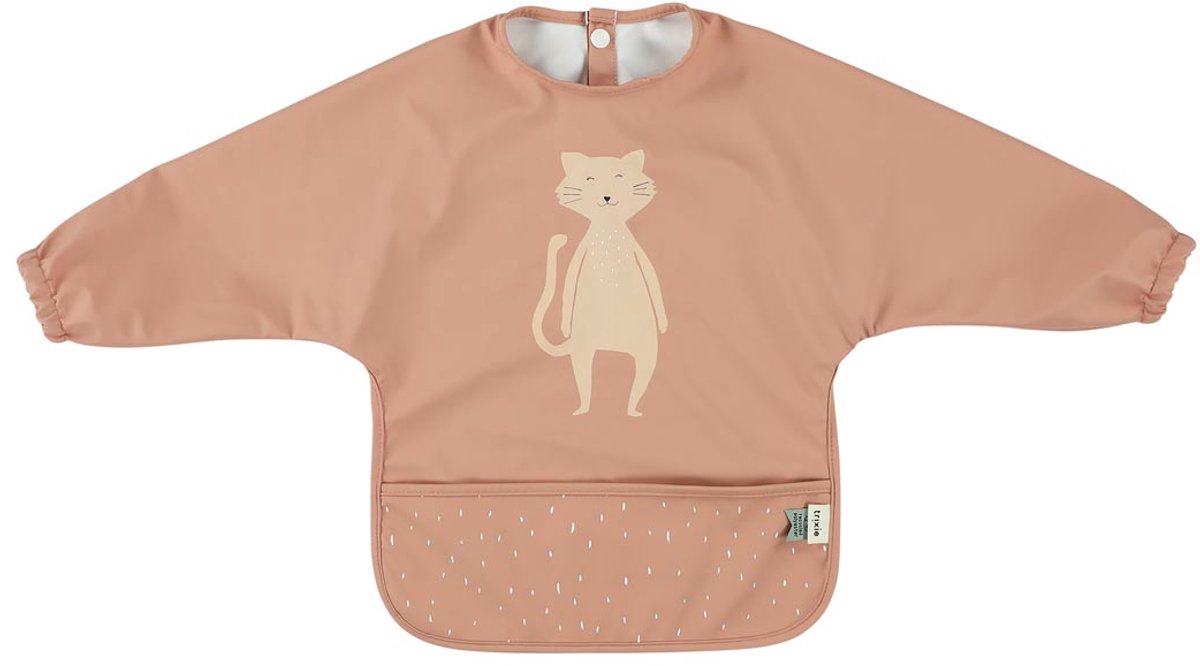 Trixie afwasbare slab met mouwen - mrs. cat - slab voor kinderen - 100% recycled polyester - eenvoudig schoon - roze