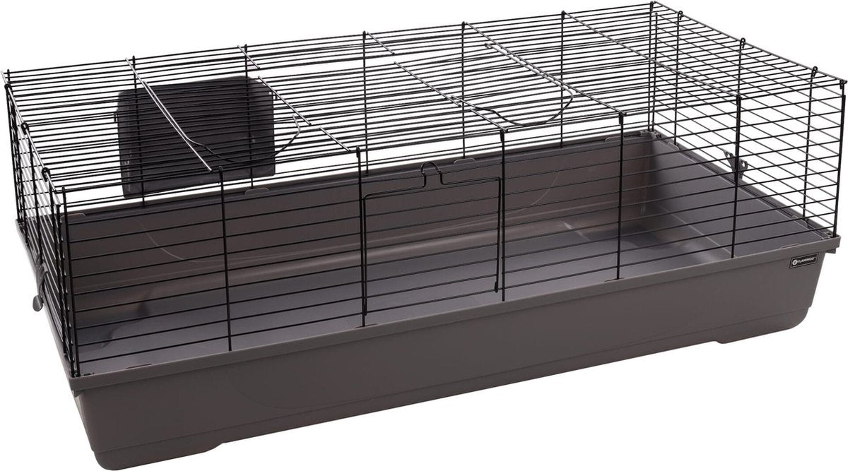 Flamingo hamsterkooi – mobi – caviakooi dwergkonijnenkooi – ruime binnenkooi met hooiruif en diepe bodem – metaal zwart grijs – 117,5x58x42,5 cm – europese kwaliteit