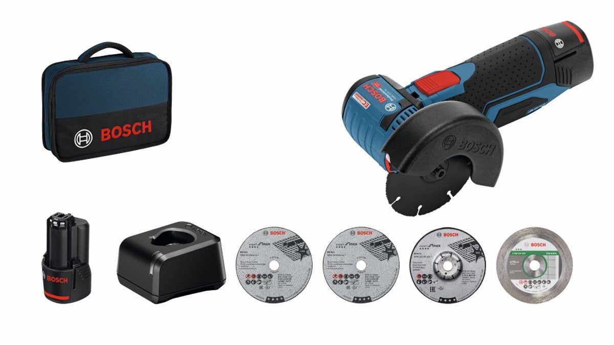 Bosch professional pro gws 12v-76 accu haakse slijpmachine +5x accessoires 2x 2.0ah - 06019f200c