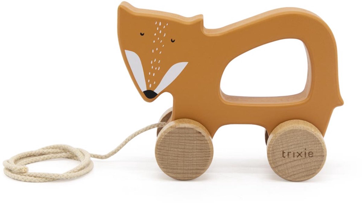 Trixie houten trekspeeltje - mr. fox - voor de eerste stapjes - babyspeelgoed - voor jongens meisjes - vos