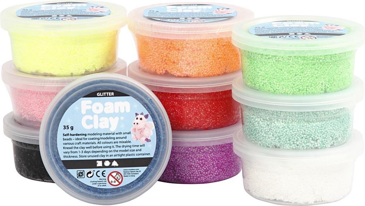 Creativ Company Schaumknete - Glitzerfarben, 10 x 35 g.