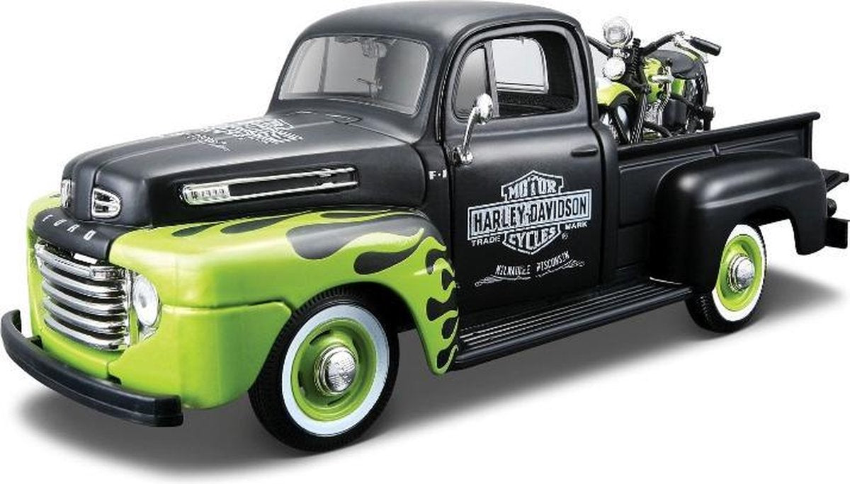 Maisto ford f-1 1948 met harley-davidson schaal 1:24 (groen zwart)