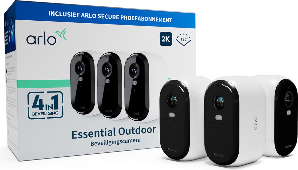 Arlo essential 2k draadloze beveiligingscamera voor buiten - 3 ip-camera's