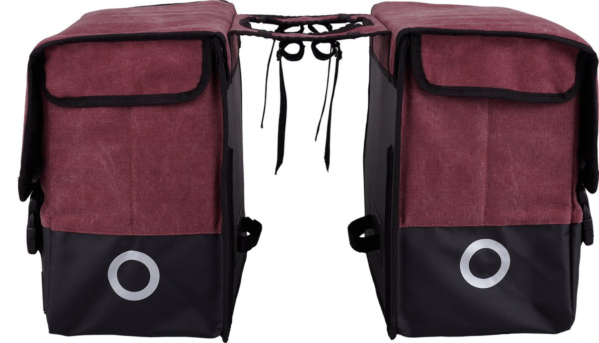 Willex dubbele fietstas - canvas - reflectie - 57 liter - universele bevestiging - purple red matt black