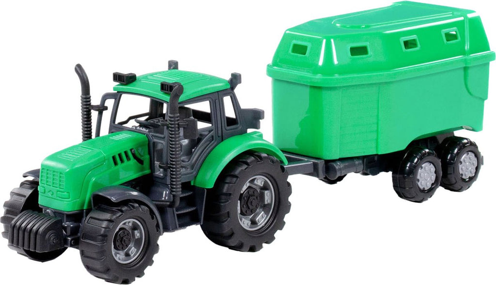 Cavallino-Traktor mit Pferdeanhänger, grün, Maßstab 1:32