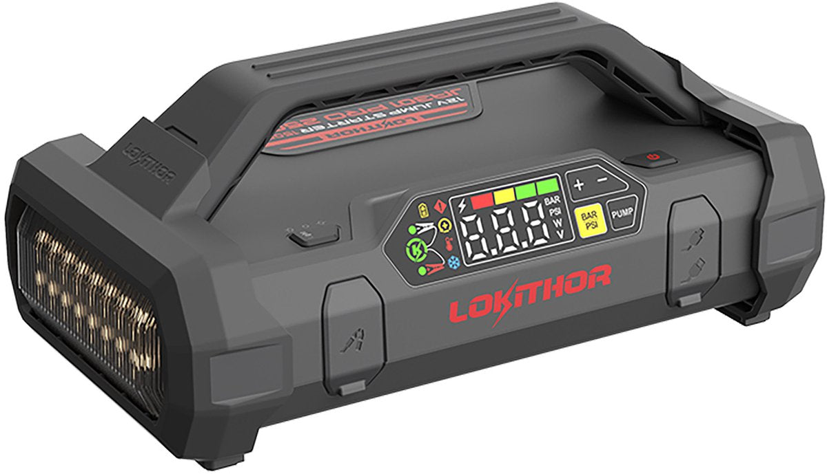 Lokithor jumpstarter ja301 pro - 12v - 2500a – luchtcompressor 10 bar – 60 watt powerbank - led-zaklamp - connect max technologie