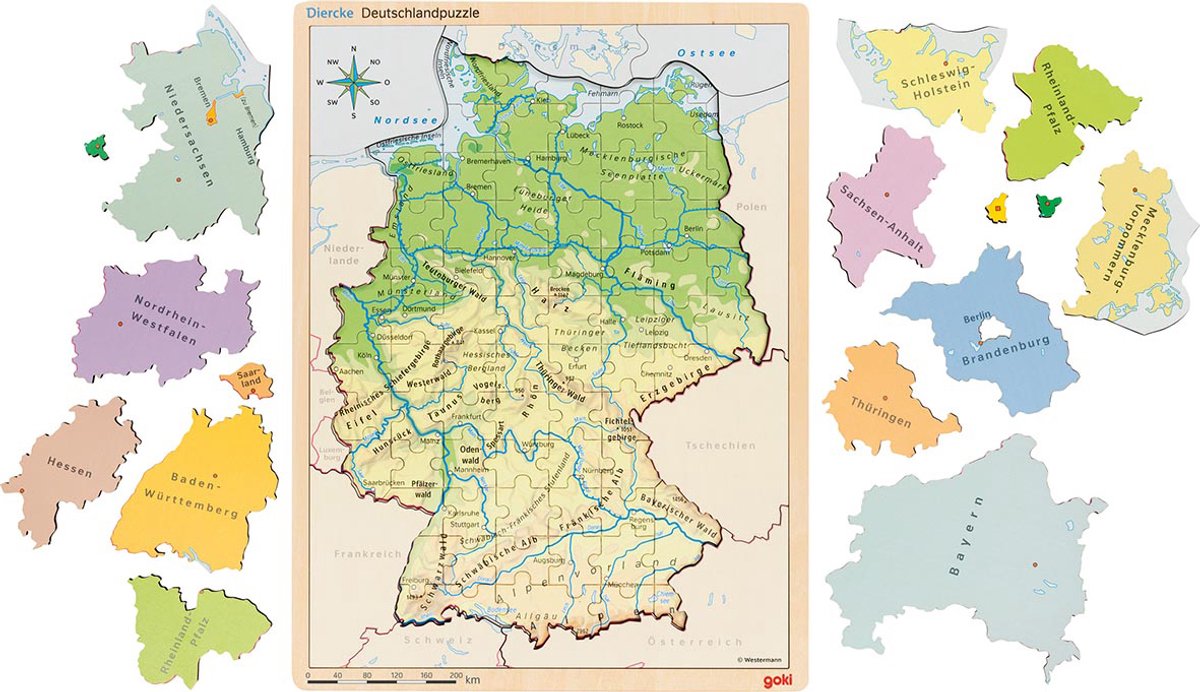Goki Holz-Schichtpuzzle Deutschland, 98 Teile.