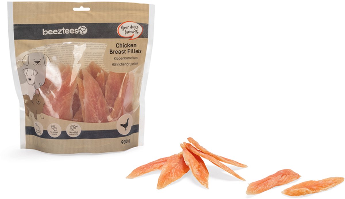 Beeztees kippenborstfilets - hondensnacks - beloningssnack - voordeelverpakking - 900 gr