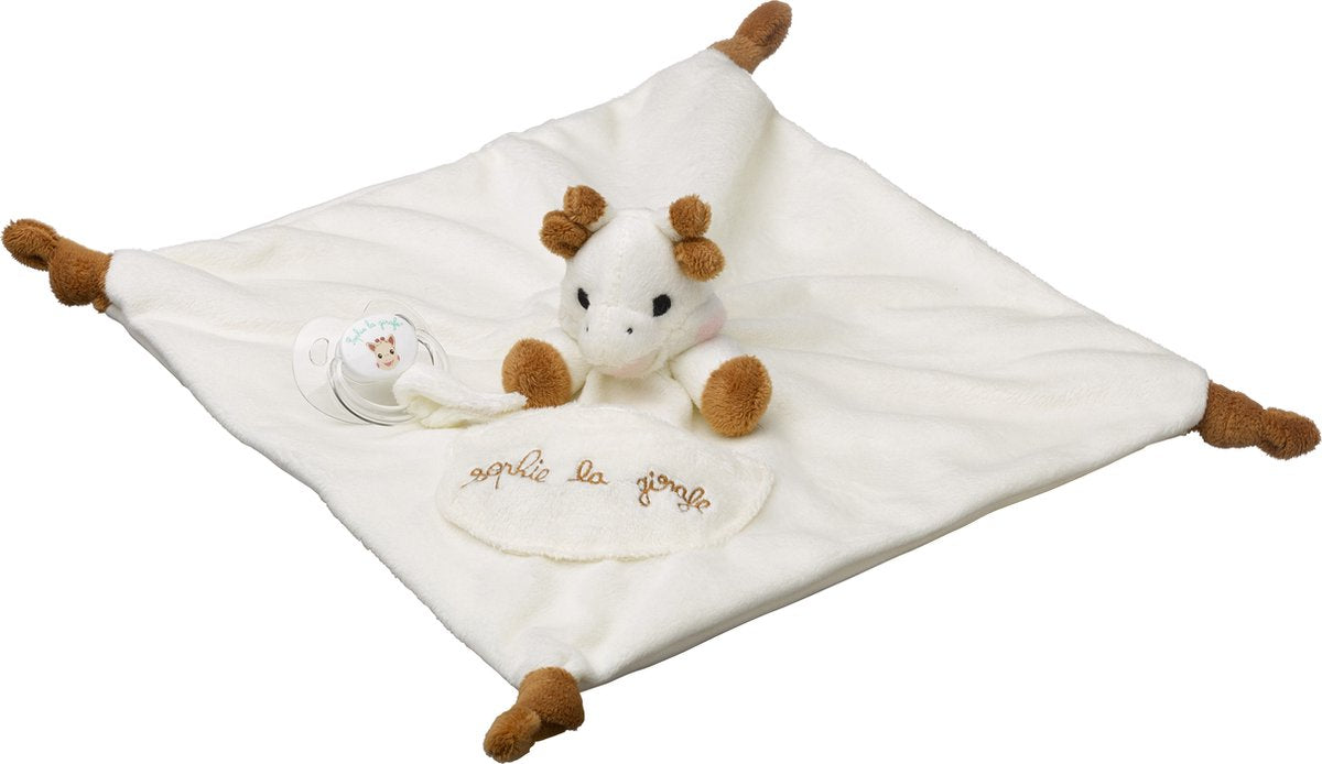 Sophie de giraf knuffeldoekje met speenhouder - speenknuffel - speendoekje - kraamcadeau - babyshower cadeau - vanaf 0 maanden - 30 x 30 cm