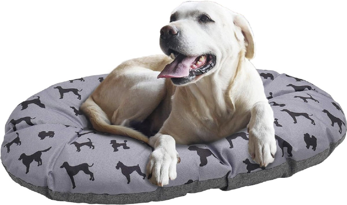 Rosenholz-Hundekissen, oval, ganzjährig, mit Hundemotiv, grau
