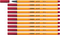 Stabilo point 88 - premium fineliner - fine 0,4 mm – crimson rood – doos 10 stuks
