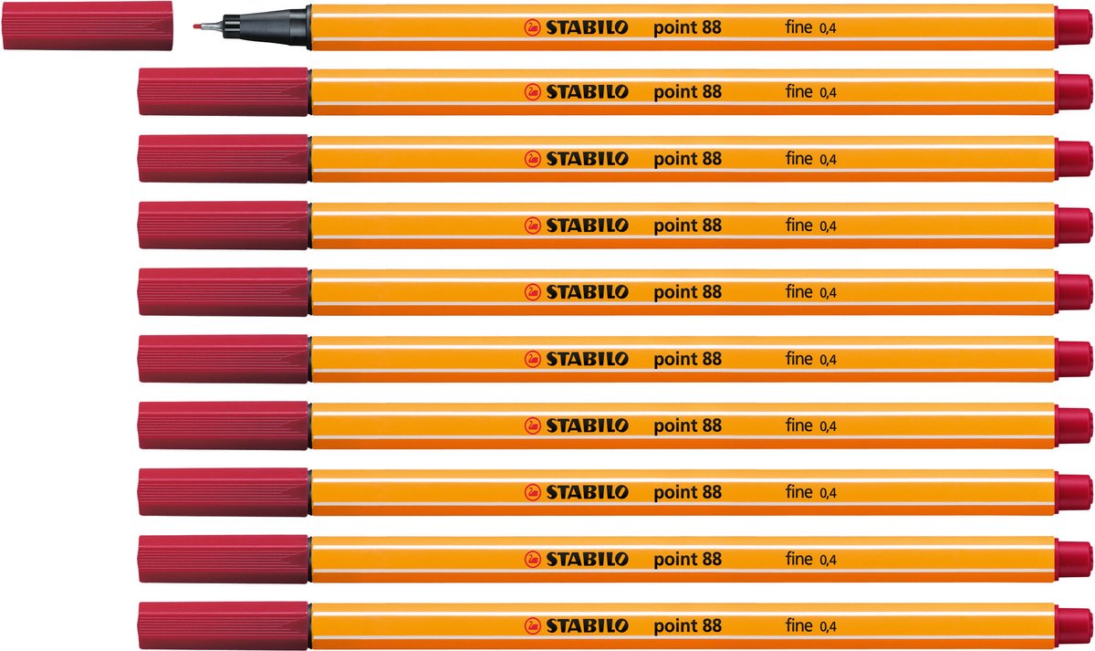 Stabilo point 88 - premium fineliner - fine 0,4 mm – crimson rood – doos 10 stuks