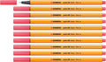 Stabilo point 88 - premium fineliner - fine 0,4 mm – neon rood – doos 10 stuks