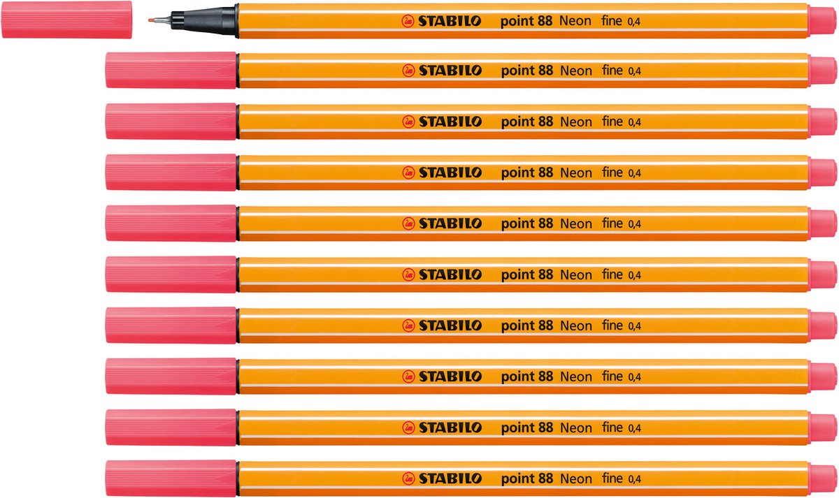 Stabilo point 88 - premium fineliner - fine 0,4 mm – neon rood – doos 10 stuks