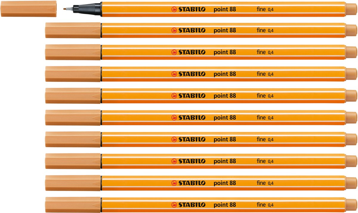 Stabilo point 88 - premium fineliner - fine 0,4 mm – donker okergeel – doos 10 stuks