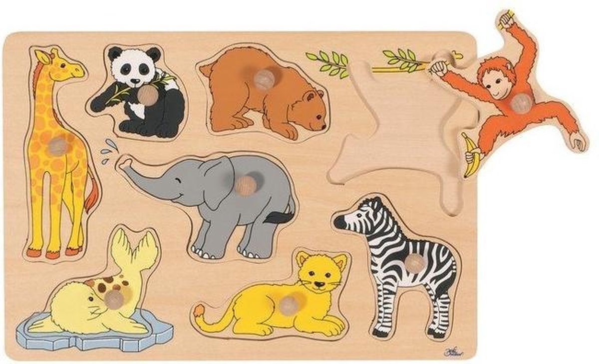 Goki Holz-Steckpuzzle mit wilden Jungtieren, 8-teilig.