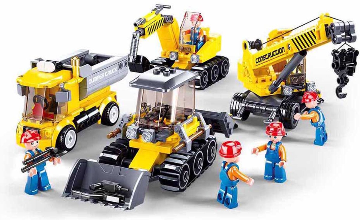 Sluban town bouwplaats bouwspeelgoed kinderen vanaf 6 jaar - constructiespeelgoed modelbouw - bouwdoos met 465 bouwstenen - m38-b0810