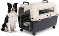 Flamingo reisbench hond – autobench – transportbox hond – fomad donkergrijs l (57x80x59,5 cm) – kunststof – met metalen deur veiligheidsslot – inclusief eet- en drinkpot wielen –